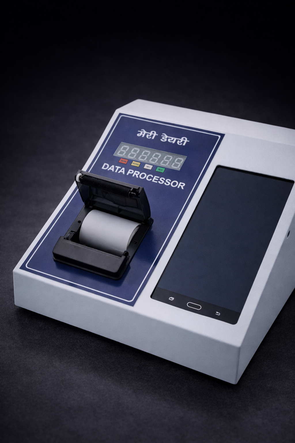 Close-up of Smart DPU display screen showing Meridairy app interface