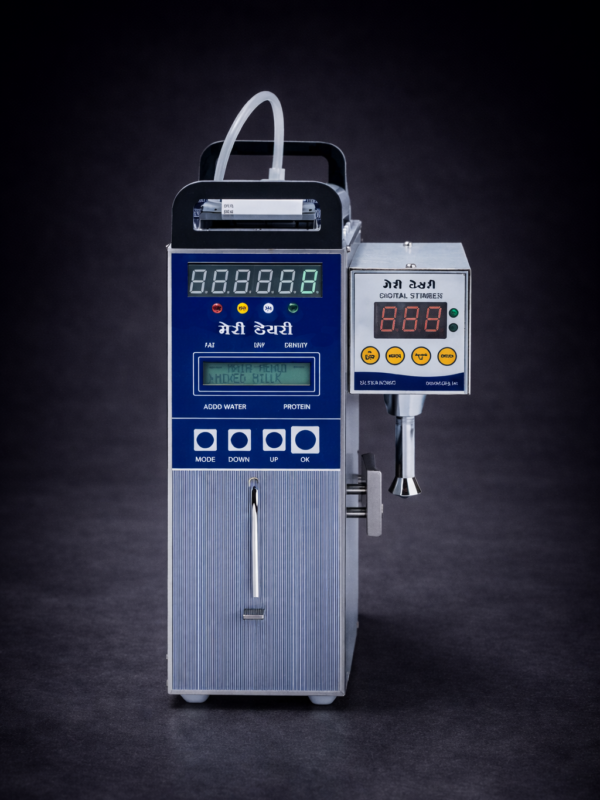 Alt Text: Front view of EkoBond milk analyzer with display, printer, and control panel