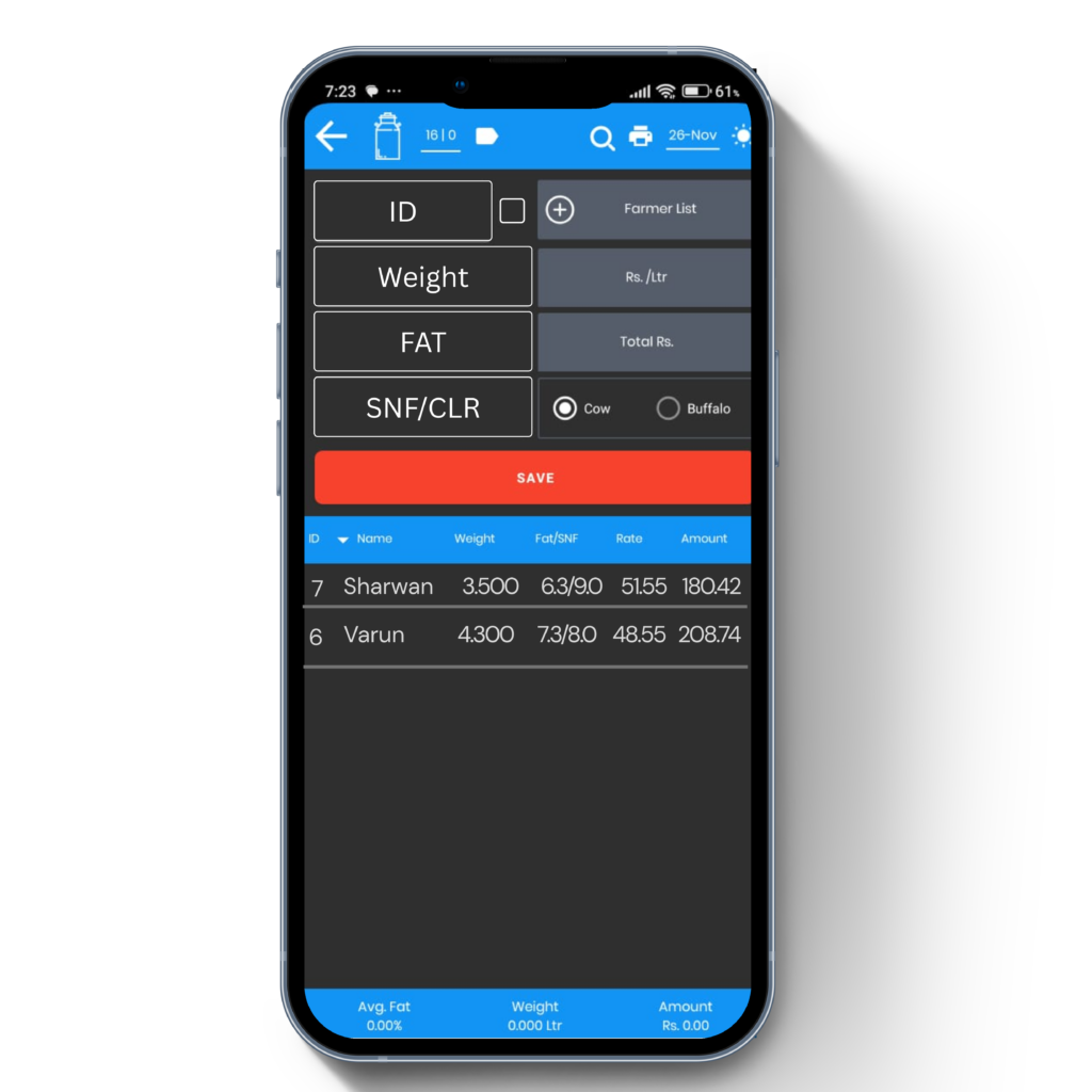 Meri Dairy mobile app dashboard showing milk collection, billing, farmer records, and real-time dairy management features